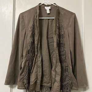 Women’s Chico's Taupe Blazer with Fringe Accents - Size Small